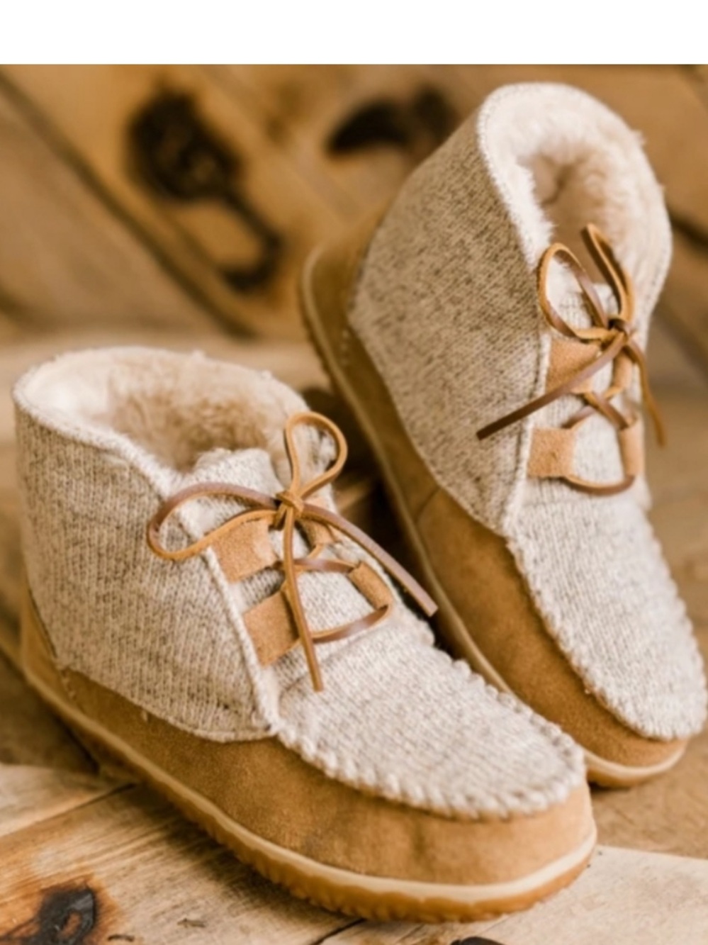 Minnetonka Torrey Suede Knit Faux-Fur Lined Outdoor Lounge Slipper Booties SZ 7